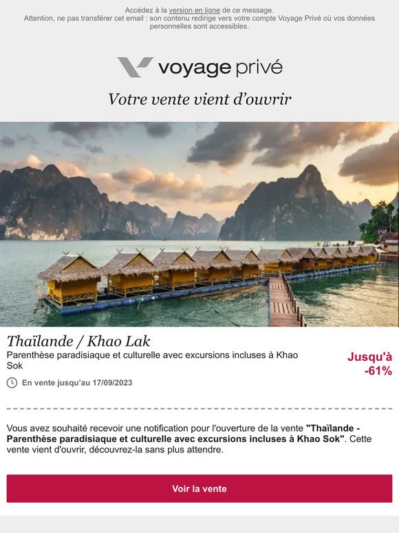 Ouverture de la vente : Thaïlande - Parenthèse paradisiaque et culturelle avec excursions incluses à Khao Sok