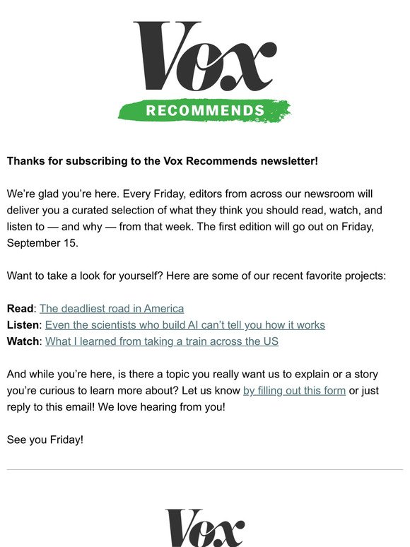 Welcome to the Vox Recommends newsletter!