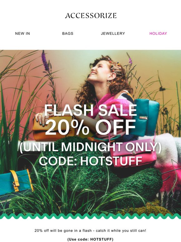 Flash sale alert! 20% off everything until midnight
