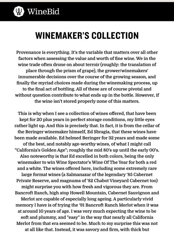 Bid on Beringer’s Winemaker’s Collection