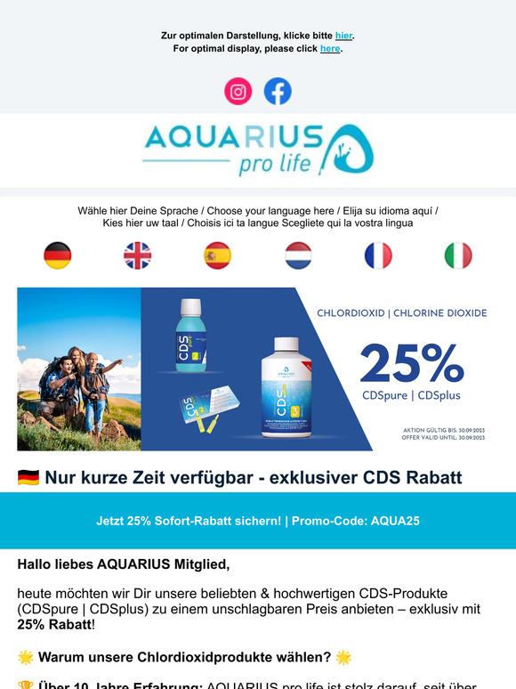 💙 25% SALE | Alle Chlordioxidprodukte | All chlorine dioxide products
