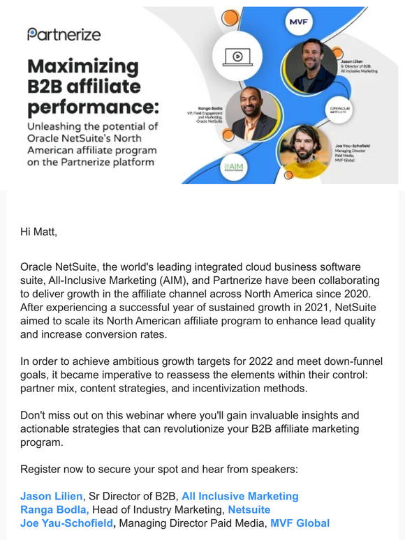 Join Us for Maximizing B2B Affiliate Performance: Unleashing the Potential of Oracle NetSuite's North American Affiliate Program on the Partnerize Platform