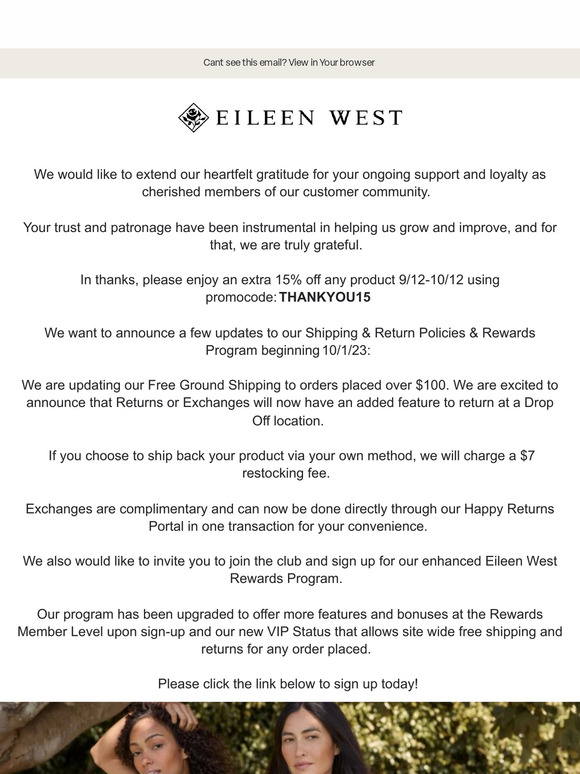 New Updates at Eileen West | Thank You For Your Loyalty