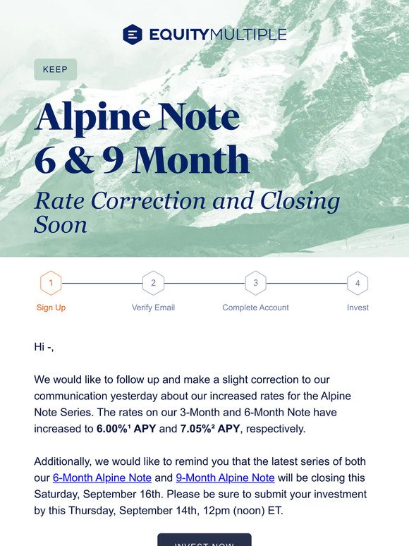 Alpine Note Rate Correction & Closing Soon