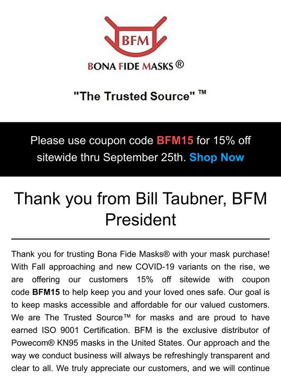 15% Off Sitewide! See Coupon Code Inside and LISTEN to Bill on the Radio!