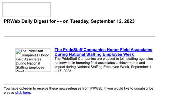 PRWeb Daily Digest for — — on Tuesday, September 12, 2023