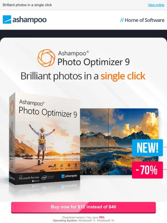 Enhance photos with a single click - 70% discount - Photo Optimizer 9