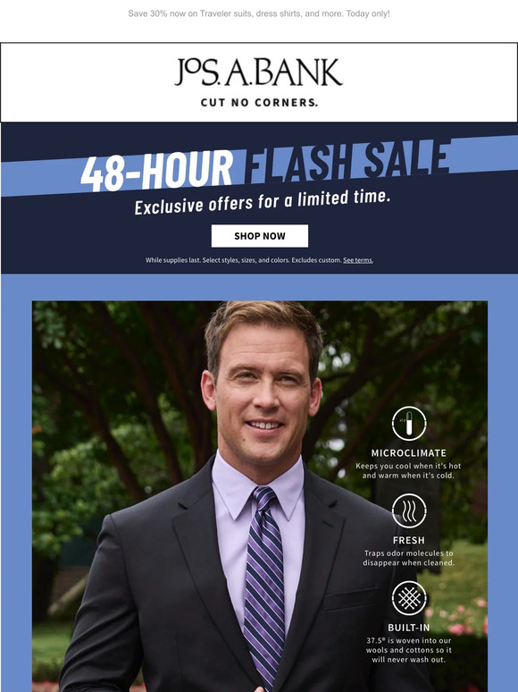 Jos. A. Bank Traveler Collection All day, every day performance. Milled