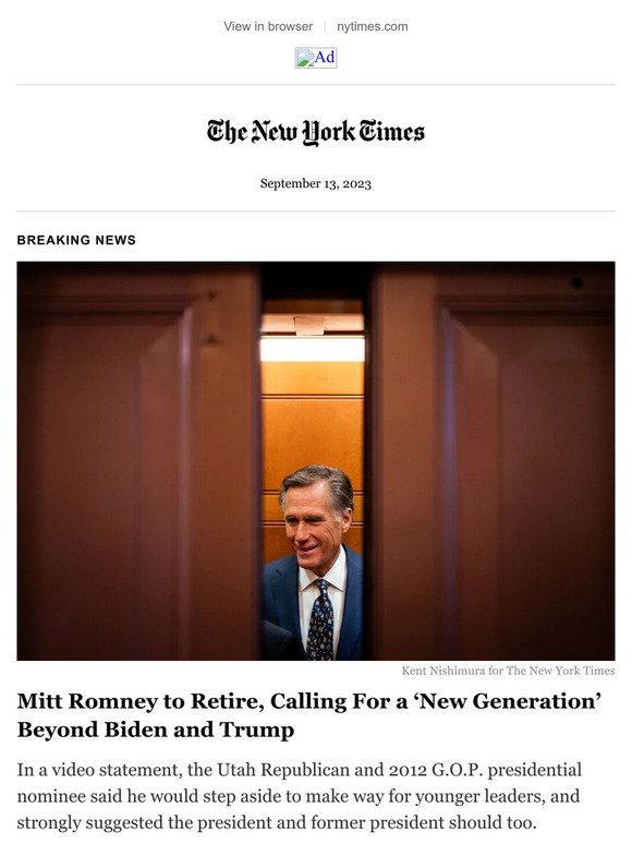 Breaking news: Romney to retire, calling for a “new generation” beyond Biden and Trump