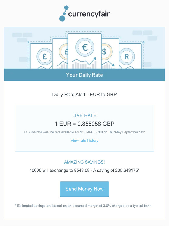 Your daily EUR - GBP rate alert