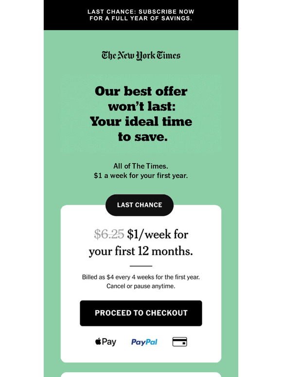 Last chance: $1/week. Our best offer.