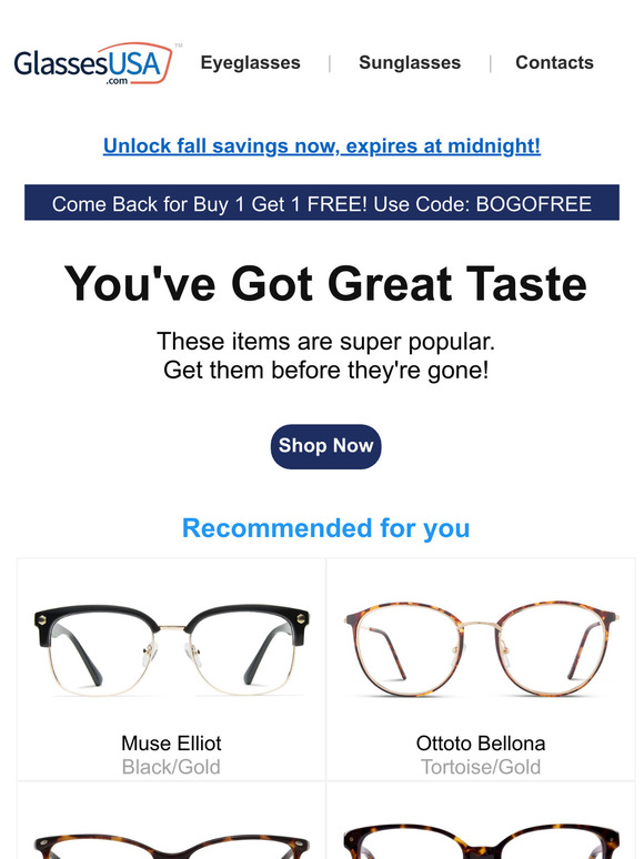 Confirmed Glasses Sale: Buy 1 Get 1 FREE! Hurry Before They Run Out
