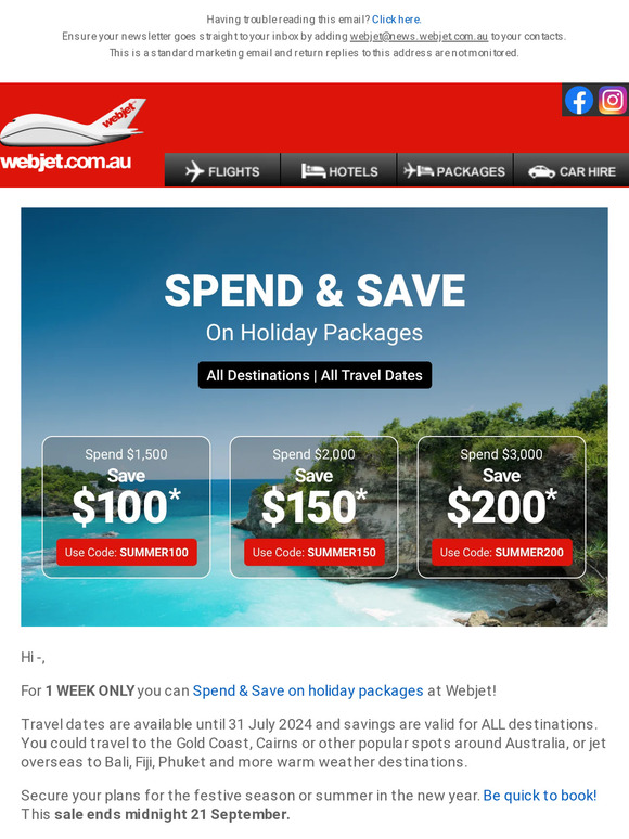Spend & Save on summer holiday packages!