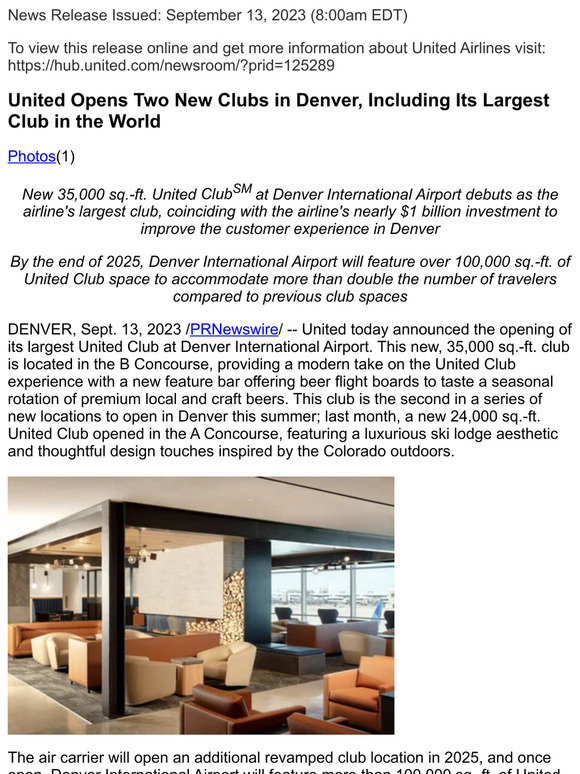 United Airlines: United Opens Two New Clubs In Denver, Including Its ...