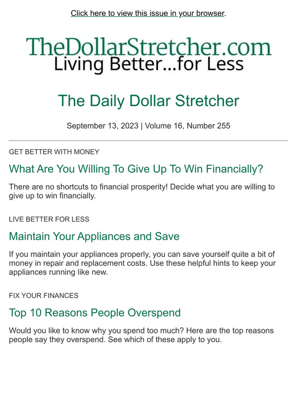9/13/23: The Daily Dollar Stretcher