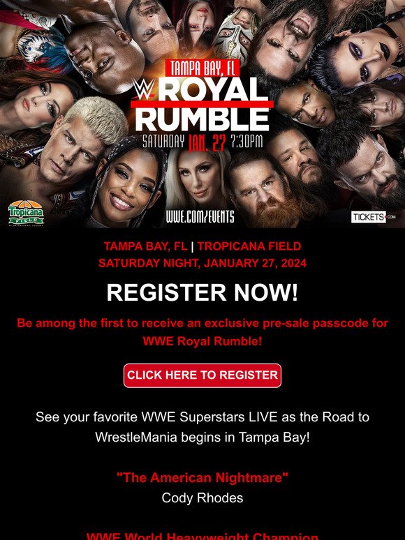 🚨WWE ROYAL RUMBLE COMES TO TAMPA BAY! Register Now! 🎟