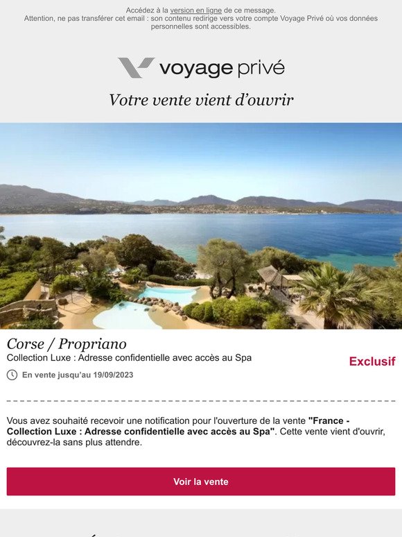 Ouverture de la vente : France - Collection Luxe : Adresse confidentielle avec accès au Spa