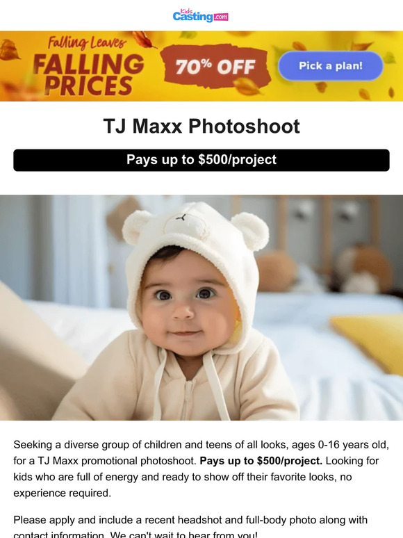 Your Kid can audition for TJ Maxx! Milled