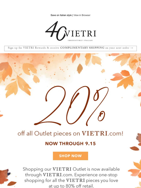 20% off all Outlet pieces!