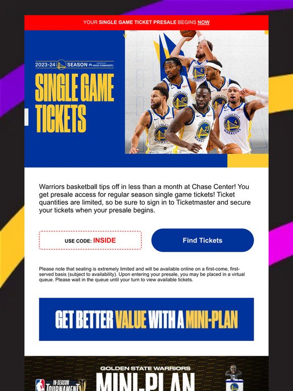 Your Golden State Warriors Single Game Presale Begins Now