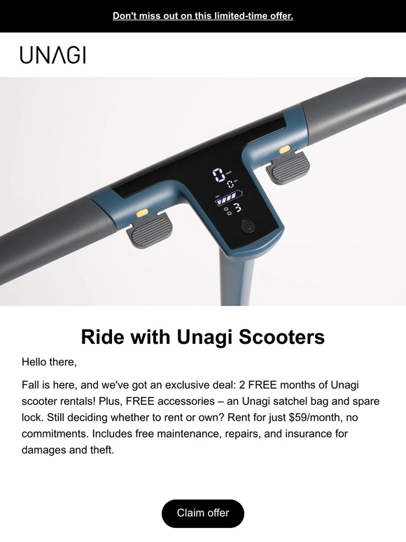 Unagi Scooters 🍂2 FREE months to ride with Unagi Scooters Milled