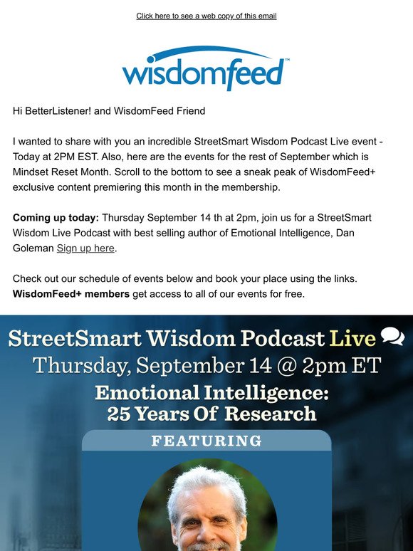 Dan Goleman Live Today on The StreetSmart Wisdom Podcast