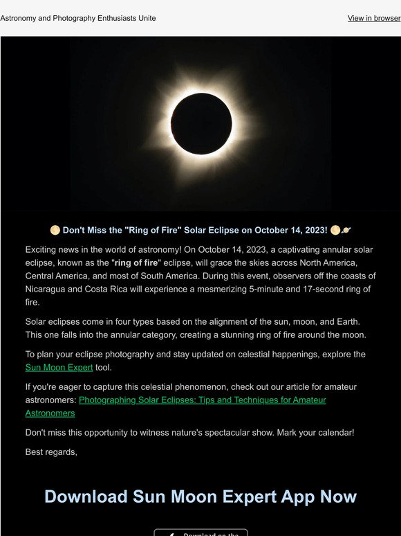 Photographers, Get Ready for the "Ring of Fire" Solar Eclipse - October 14, 2023! 🌕