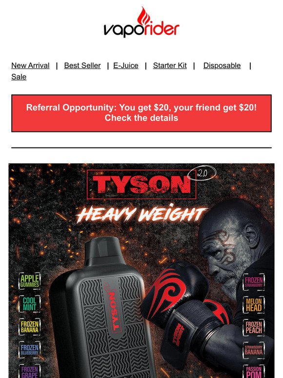 🥊NEW HEAVYWEIGHT TYSON 2.0 RECHARGEABLE DISPOSABLE