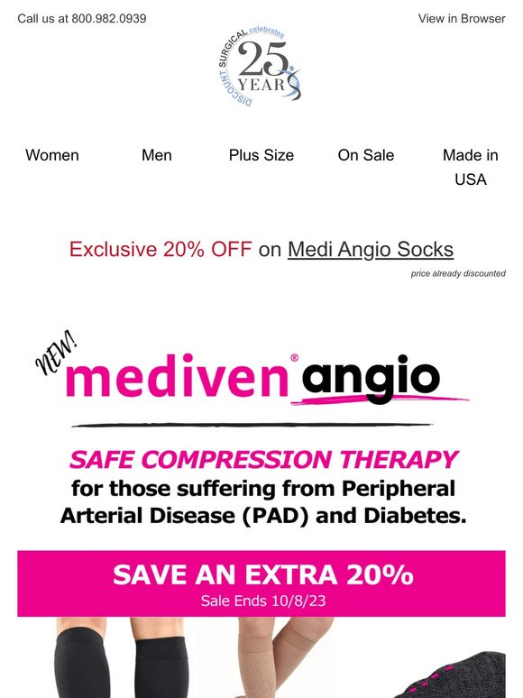 TRY these NEW socks for PAD and Diabetes. 20% OFF on Medi Angio Compression Socks