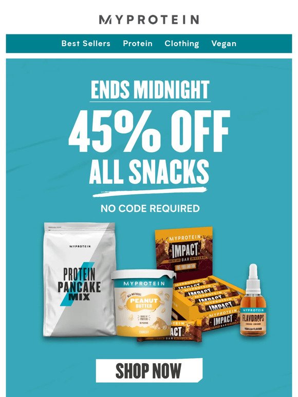 45% off snacks ends midnight 🍫