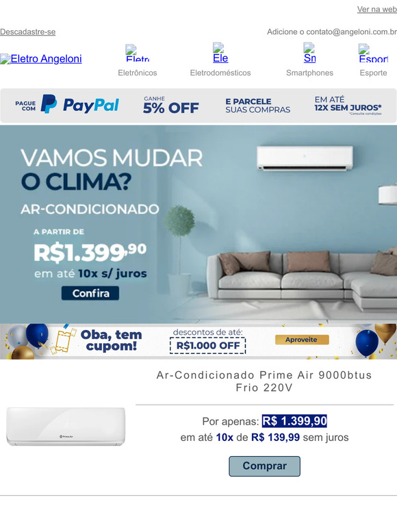 💥 Piscou, perdeu! Ar-condicionado a partir de R$ 1.399,90