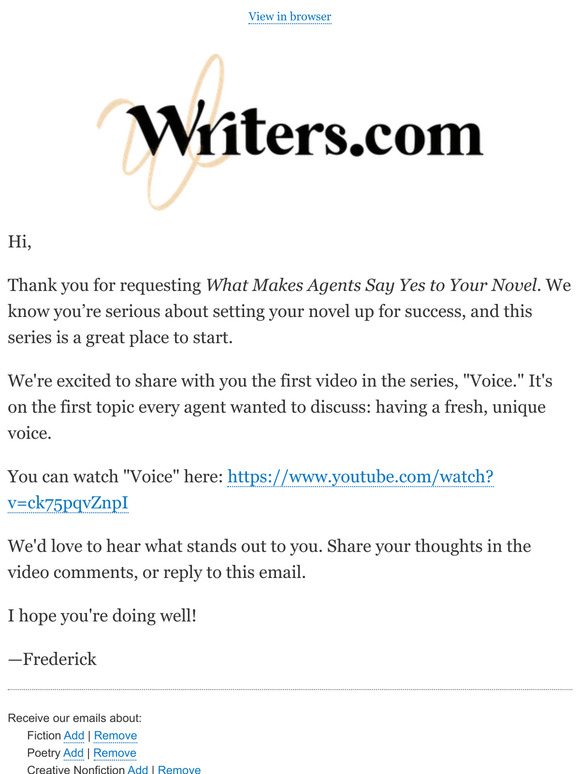 Watch Now: Part 1 of What Makes Agents Say Yes to Your Novel