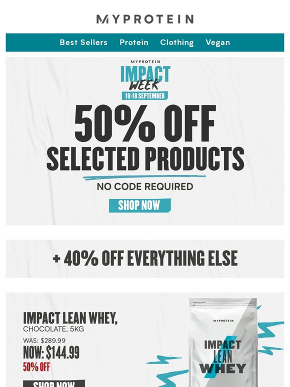 Impact Week sale, 50% off selected products 🔥
