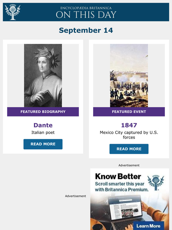 Mexico City captured by U.S. forces, Dante is featured, and more from Britannica