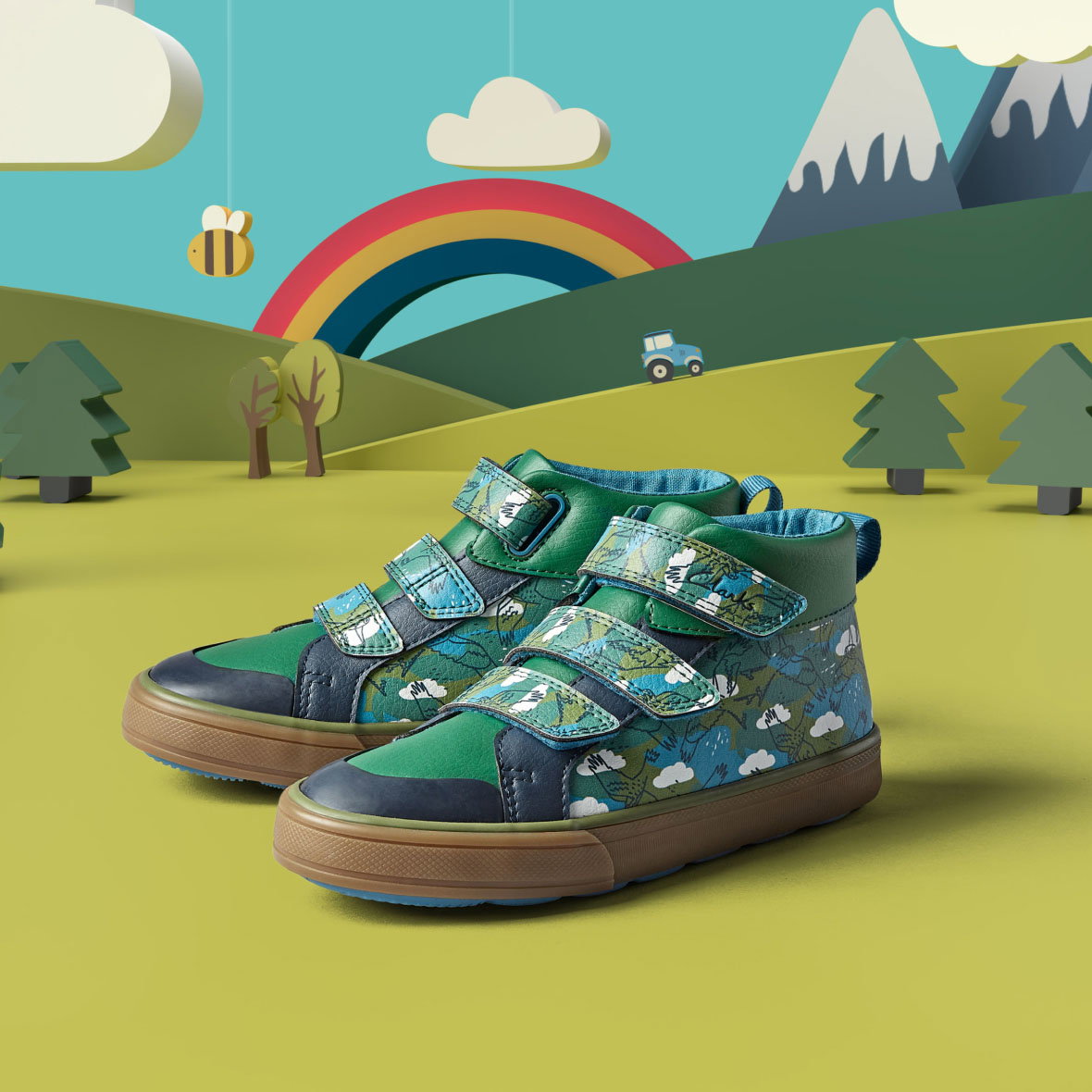 Clarks X Frugi Foxing Fly Hi Kid Green Interest linking to category page on site