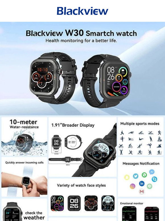 Blackview W30 10-meter Water-resistance Cool Smartwatch