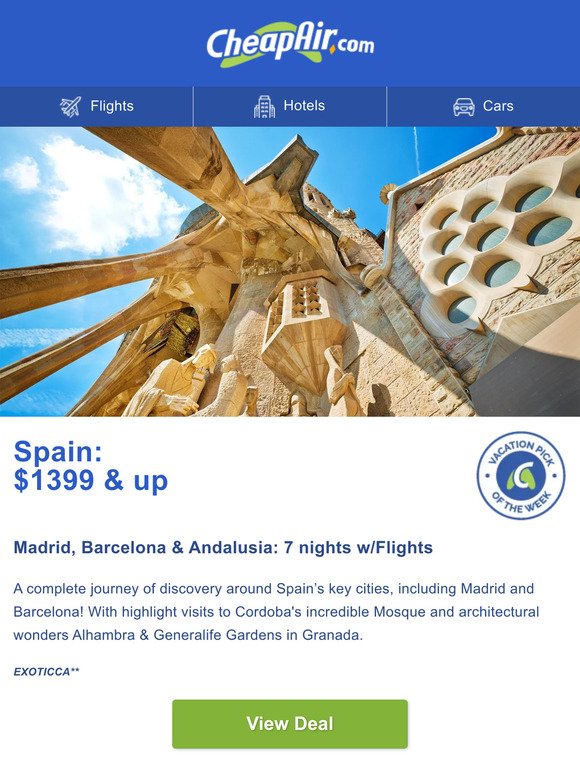 $1399+ // Spain: 7 nights w/Flights