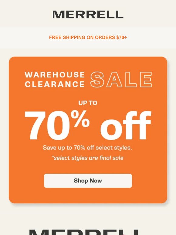 Warehouse Clearance Sale up to 70% off