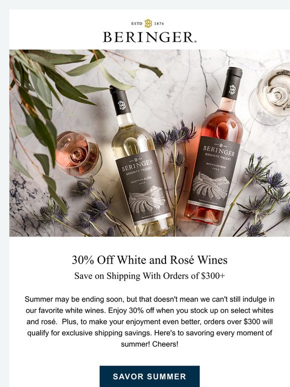 Summer May Be Ending, But the Savings Aren't | 30% Off Whites & Rosé