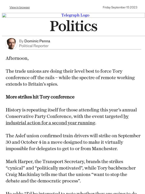 'Politically motivated' strikes hit Tory conference