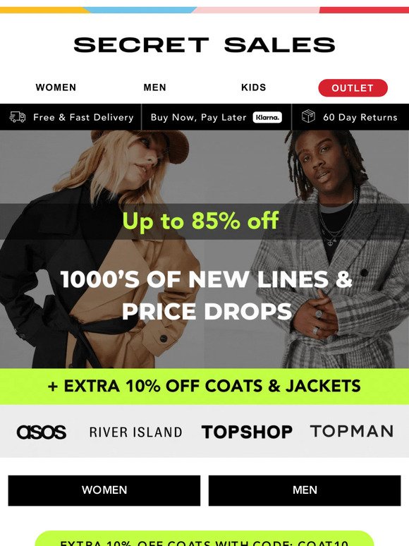 1000's of NEW LINES! Up to 85% off ASOS, River Island & more.
