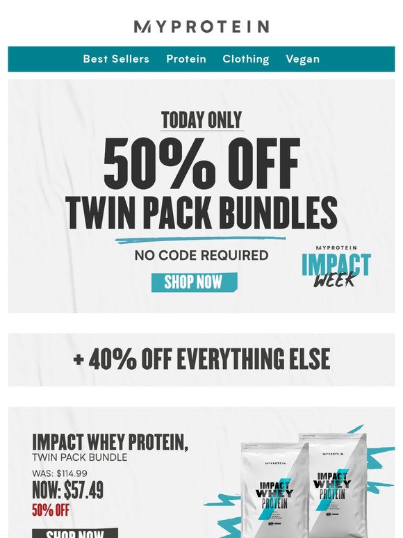 Today only, 50% off Twin Pack Bundles