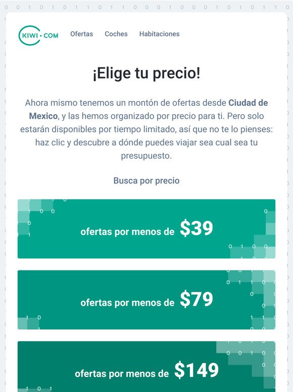 Nuevas ofertas desde Ciudad de Mexico por menos de $39