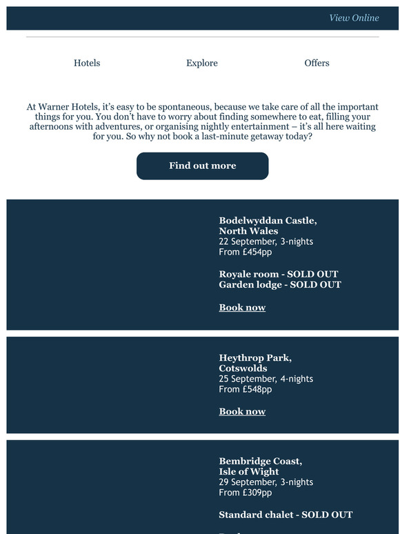 Warner Leisure Hotels Plan a last minute break at Warner Hotels Milled