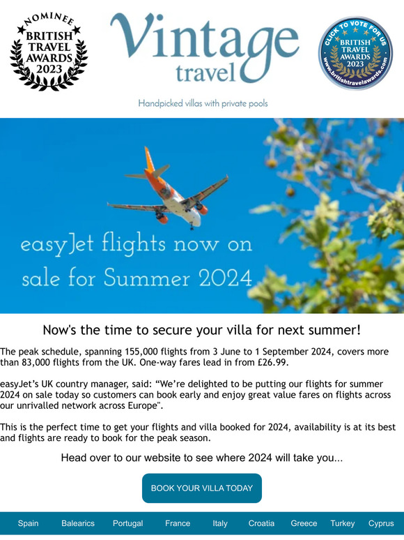 Vintage Travel easyJet release flights for Summer 2024 Milled