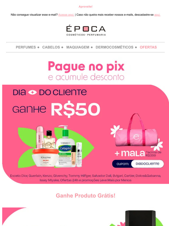 Você ganhou R$50 OFF + Mala + Produto Grátis! Estoque limitado!