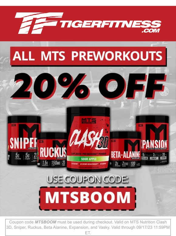 BOOM 💥 Get 20% Off MTS Nutrition Preworkouts All Weekend!