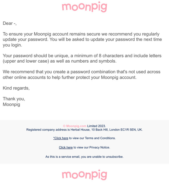 An important message regarding your Moonpig account