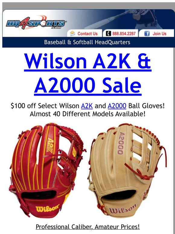 BALL GLOVE SALE! Select Wilson A2K and A2000 Ball Gloves $100 off! FREE SHIPPING!
