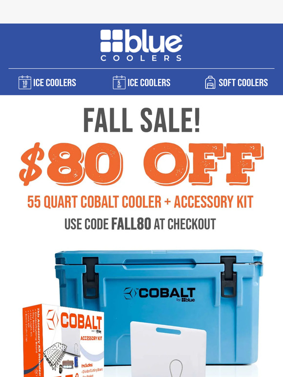 Buy a 55 Q Cobalt Cooler & get a FREE Accessory Kit + $20 Off the Cooler